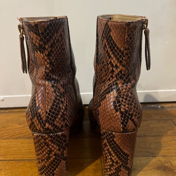 Brown Snakeskin Boots with Chunky Heels - Picture 3 of 5